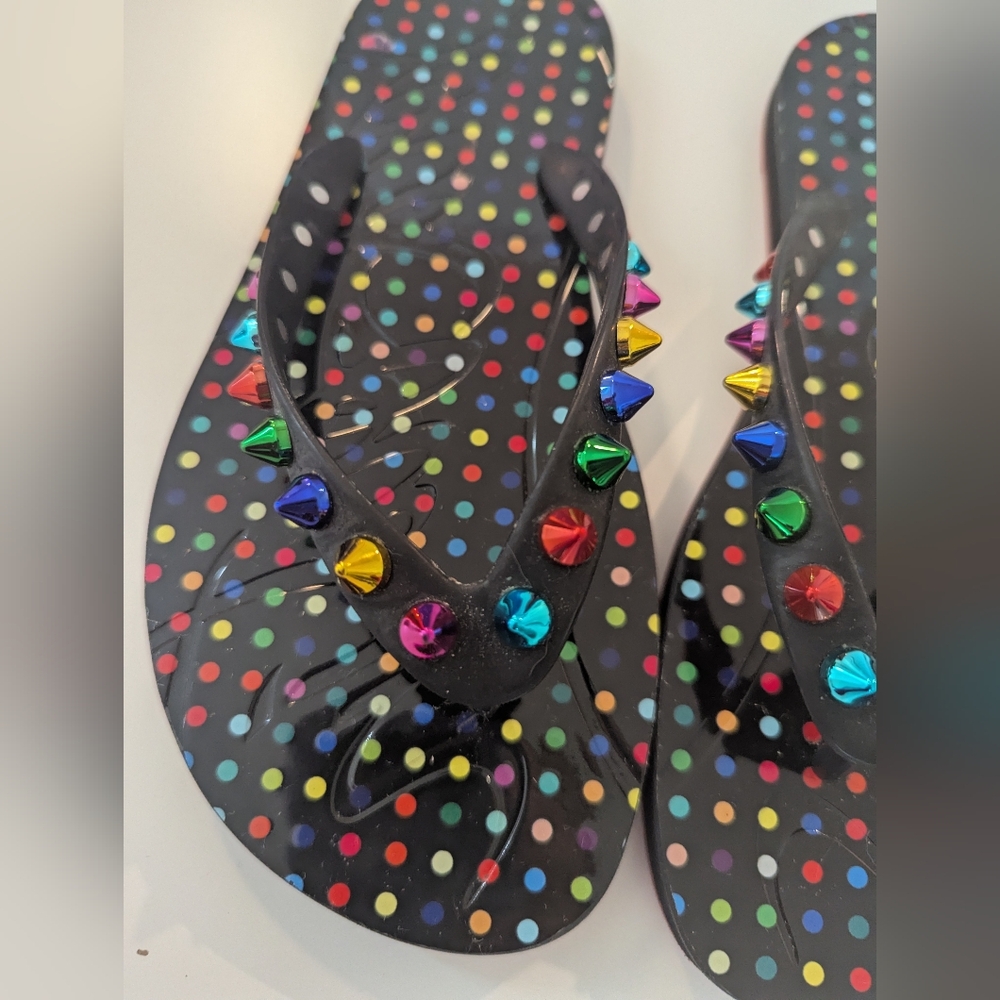 Christian Louboutin LOUBI Spikes Polka Dot Boum Flip Flop Flat Sandal 36 - Picture 4 of 6